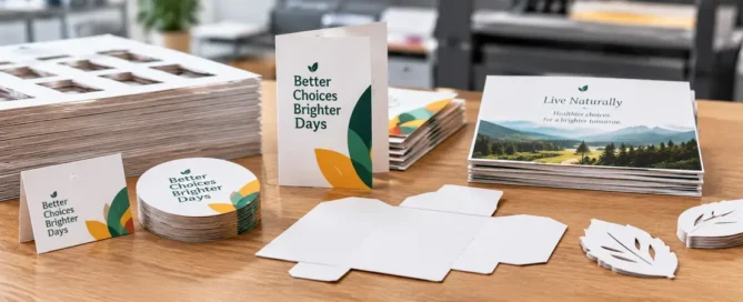 Pre-die-cut and scored printed paper products and samples